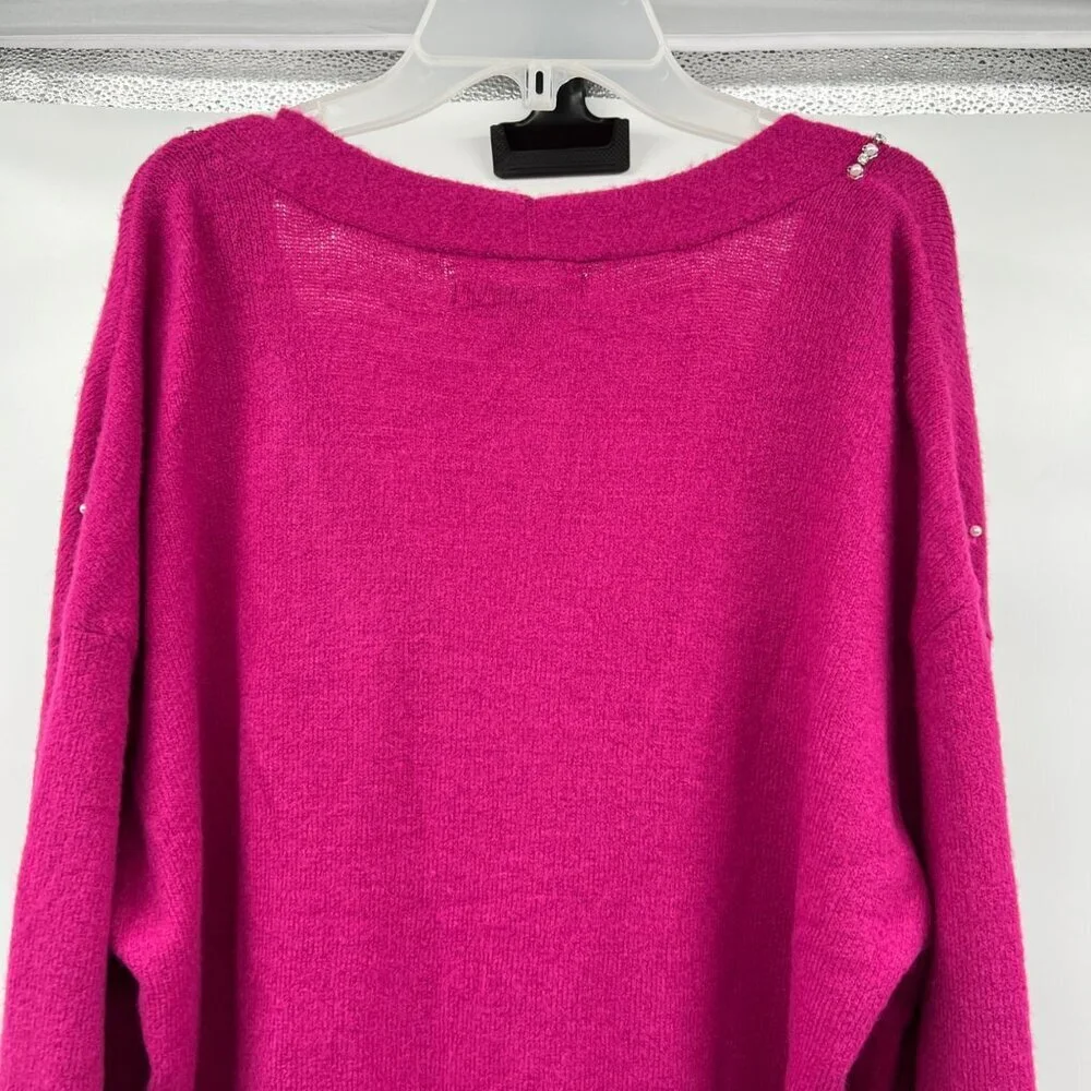 99 Jane Street Womens Knit Cardigan Pearls Button Up Fuchsia Size Small New